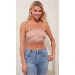 Free People Camila Strapless Lace Bandeau Vintage Rose Pink M